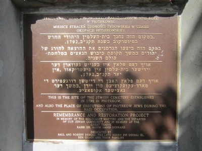 Piotrków Trybunalski GhettoMemorial tablet, Execution site, Jewish Burial Site