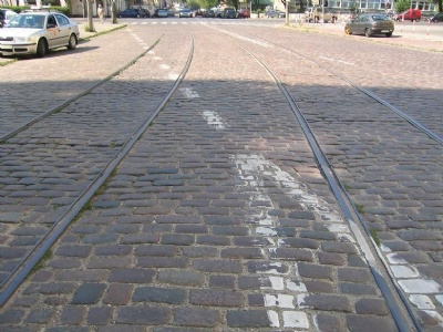 Warsaw GhettoOriginal tram tracks in the former ghetto